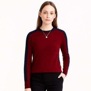✅ J. Crew Hi Low Color block Maroon Blue Wool Sweater Sz XXS